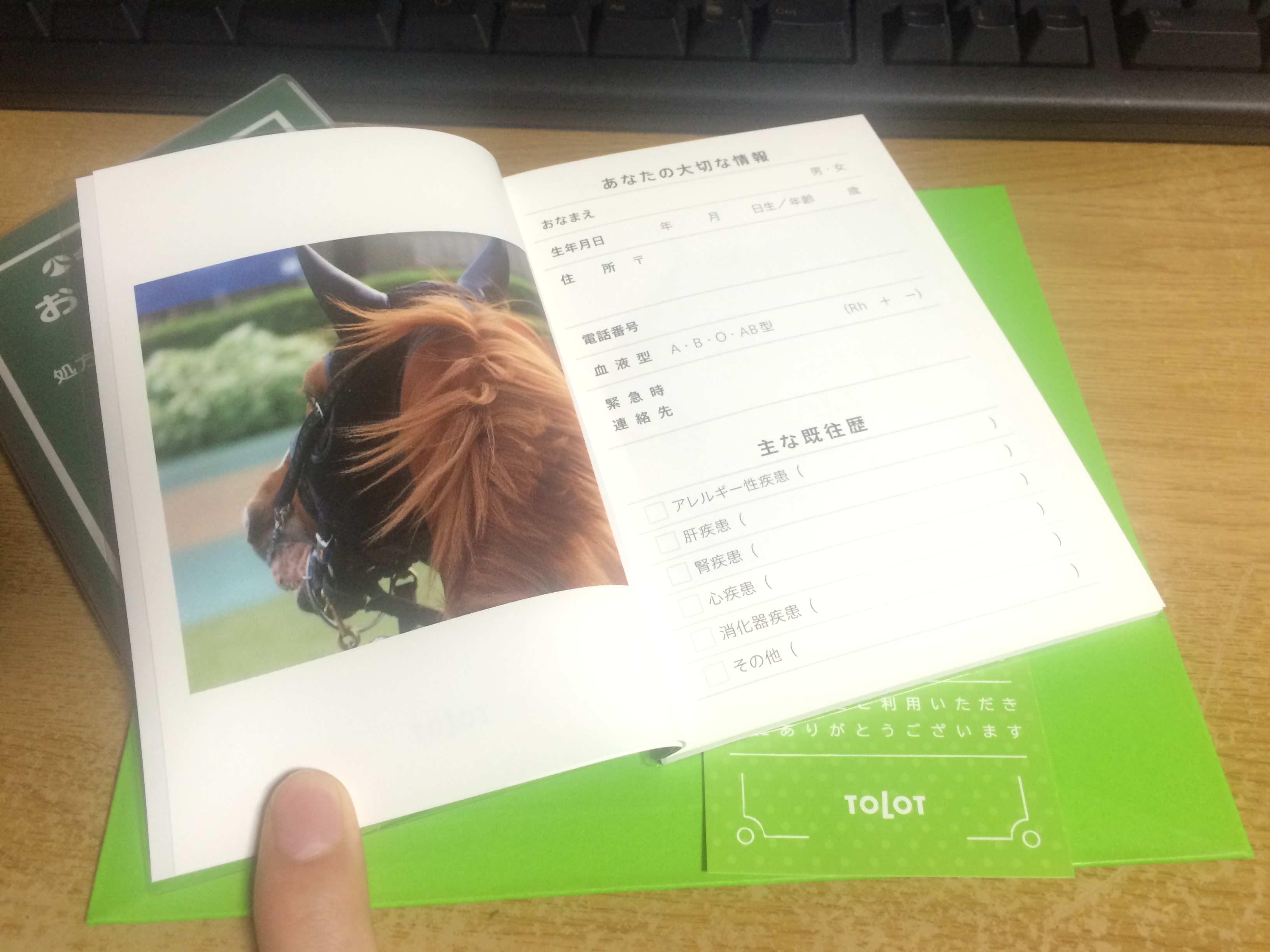 気にいった馬の写真でお薬手帳を作ってみた Turfwave525